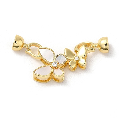 Rack Plating Brass Micro Pave Clear Cubic Zirconia Fold Over Clasps KK-E084-20G-1