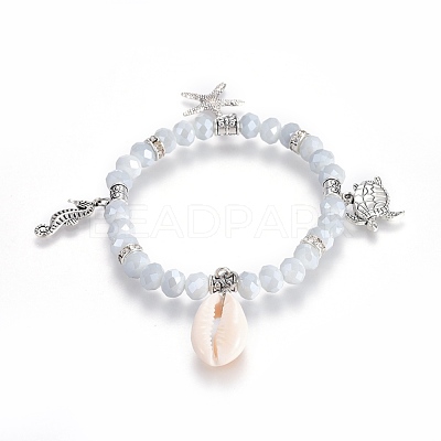 Cowrie Shell Pendant Stretch Bracelets BJEW-JB04057-04-1