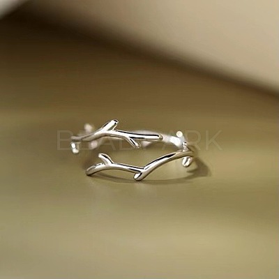 Deer Horn Rhodium Plated 925 Sterling Silver Cuff Rings FS-WGD6B3D-01-1