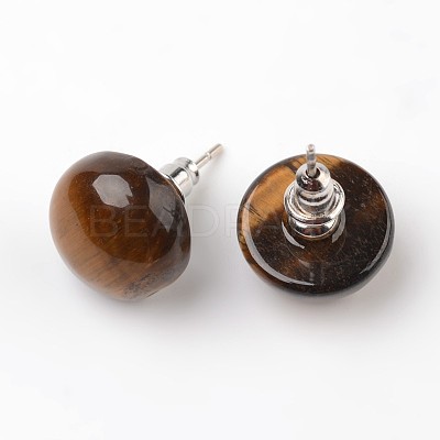 Half Round Dome Natural Tiger Eye Stud Earrings EJEW-L171-01-1