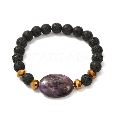 Natural Lava Rock & Oval Mixed Stone Beads Stretch Bracelet BJEW-JB07077-1