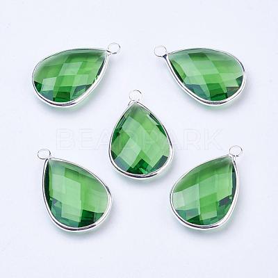 Silver Color Plated Brass Glass Teardrop Pendants GLAA-M006-A-10S-1