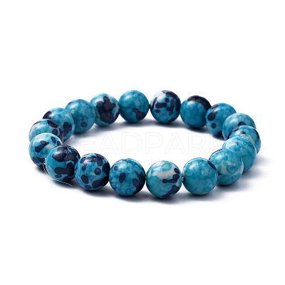 Ocean White Jade Round Beaded Stretch Bracelets BJEW-G019-4-1