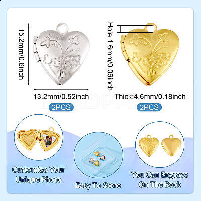 4Pcs 2 Colors Brass Locket Pendants KK-TA0001-66-1