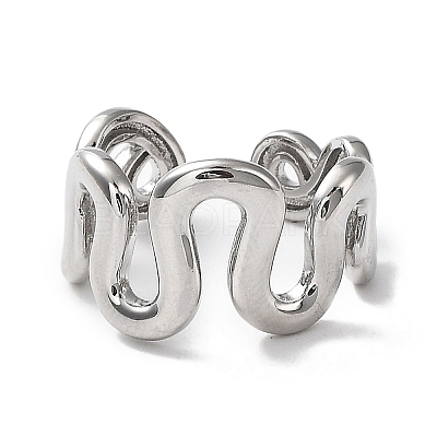 Rack Plating Brass Twist Wave Open Cuff Rings for Women RJEW-Q777-07P-1