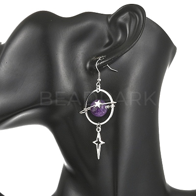 Natural Amethyst & Alloy Pendant Dangle Earrings EJEW-TA00818-04-1