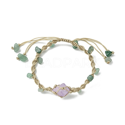 Dyed Natural Quartz Crystal & Green Aventurine Chips Braided Bead Bracelet BJEW-TA00351-1
