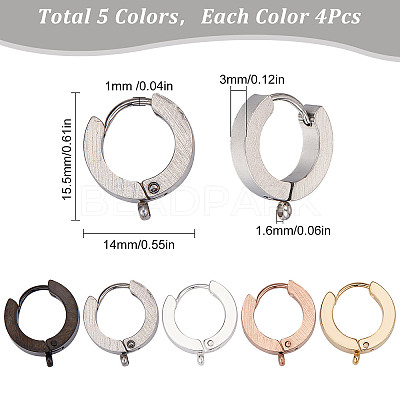 20Pcs 5 Style Stainless Steel Huggie Hoop Earrings Findings STAS-SC0004-51-1