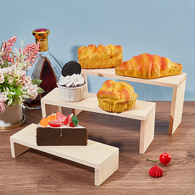 3-Tier Rectangle Wood Jewelry Display Risers ODIS-WH0038-06-1