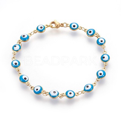 304 Stainless Steel Enamel Link Bracelets BJEW-A111-AM-1