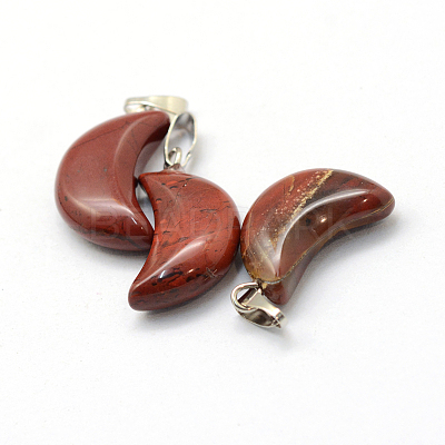 Moon Natural Red Rainbow Jasper Pendants G-Q369-12-1