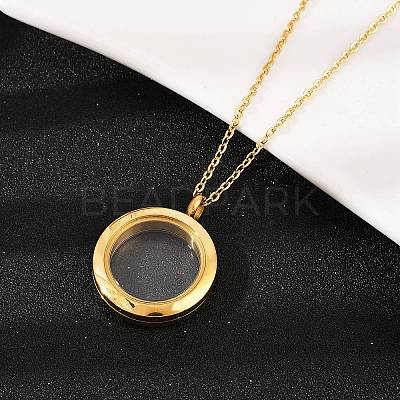 304 Stainless Steel Visible Flat Round Locket Pendant Pet Urn Ashes Necklaces NJEW-S455-08G-1