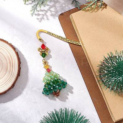 Glass Christmas Tree Charms Bookmarks AJEW-MZ00006-1