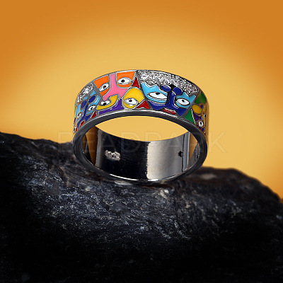 Eye Pattern Brass Micro Pave Clear Cubic Zirconia Enamel Finger Rings FS-WGB4C19-01-1
