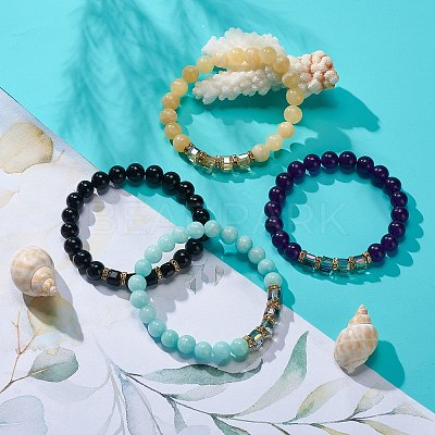 4Pcs 4 Style Natural Mixed Gemstone & Glass Cube Beaded Stretch Bracelets Set for Women BJEW-JB08855-1