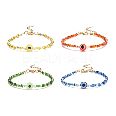 Resin Evil Eye & Glass Seed Beaded Bracelet for Women BJEW-JB08560-1