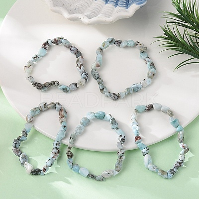 Natural Larimar Bead Stretch Bracelets BJEW-K213-65-1