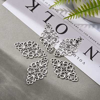 Tibetan Style Alloy Rhombus Filigree Joiners Links X-TIBE-5377-AS-LF-1