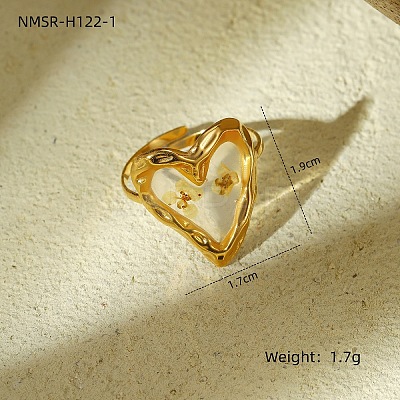 Preserved Flowers 304 Stainless Steel and Epoxy Resin Open Cuff Rings for Women FS-WGCF311-07-1