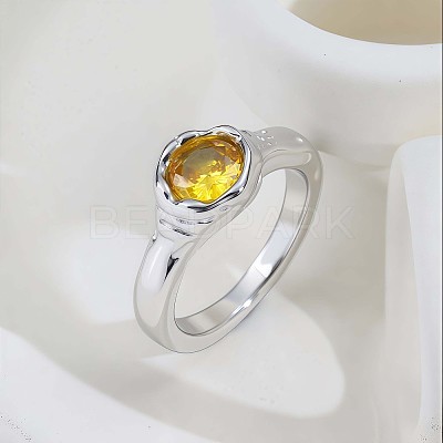 304 Stainless Steel Pave Single Cubic Zirconia Finger Rings WG7F081-02-1
