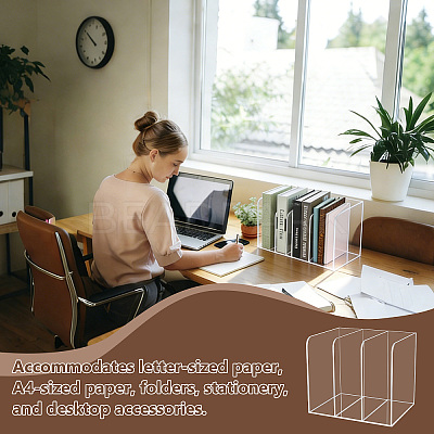 2Pcs 3-Slot Desktop Acrylic Magazine Racks Bookends ODIS-WA0001-17-1