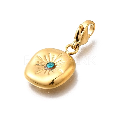 Flat Round 304 Stainless Steel Rhinestone Pendants Decoration STAS-R159-53G-1