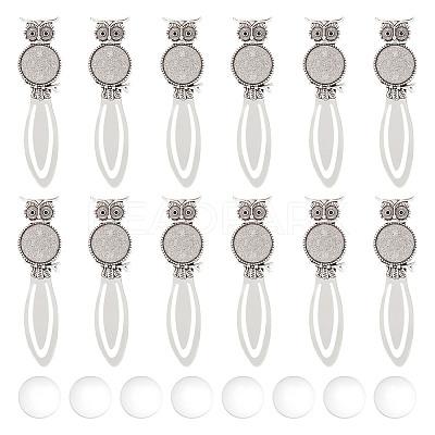 12Pcs Owl Tibetan Style Alloy Bookmarks Cabochon Settings TIBE-HY0001-08-1