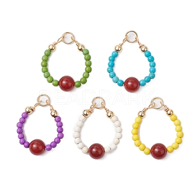 5Pcs 5 Colors Natural Carnelian(Dyd & Heated) and Dyed Synthetic Turquoise Pendants PALLOY-JF03191-1
