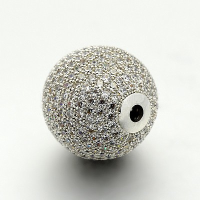 Brass Micro Pave Cubic Zirconia Round Beads ZIRC-M039-13P-RS-1