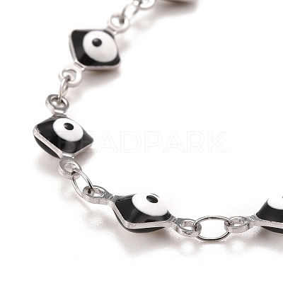 Enamel Rhombus with Evil Eye Link Chains Bracelet BJEW-P271-03P-04-1