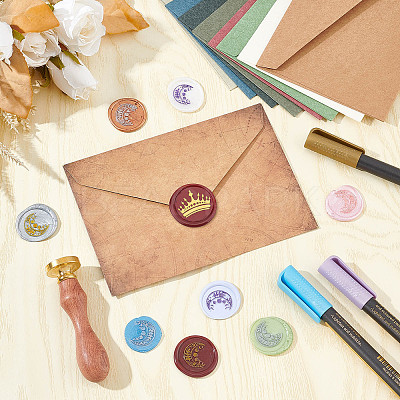 Brass Wax Seal Stamps with Wood Handle AJEW-WH0412-0054-1