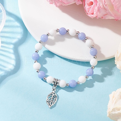 3Pcs 3 Styles Leaf Alloy Charm Bracelets BJEW-JB12467-1