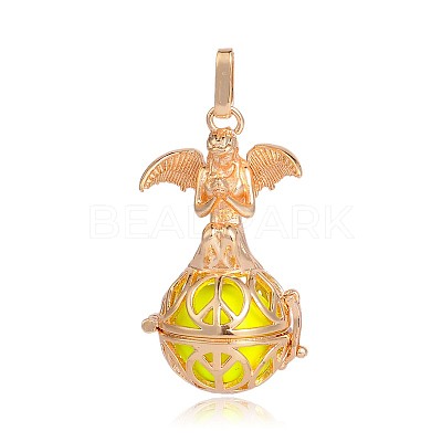 Golden Plated Brass Hollow Round Cage Pendants KK-J251-04G-1