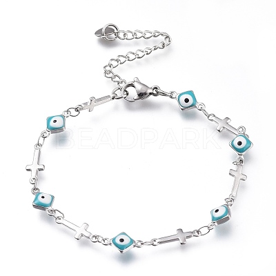 304 Stainless Steel Link Bracelets BJEW-M203-08P-1