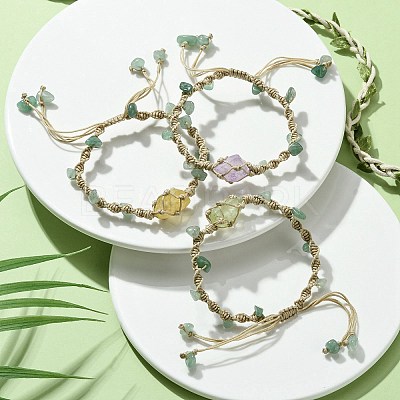 Dyed Natural Quartz Crystal & Green Aventurine Chips Braided Bead Bracelet BJEW-TA00351-1