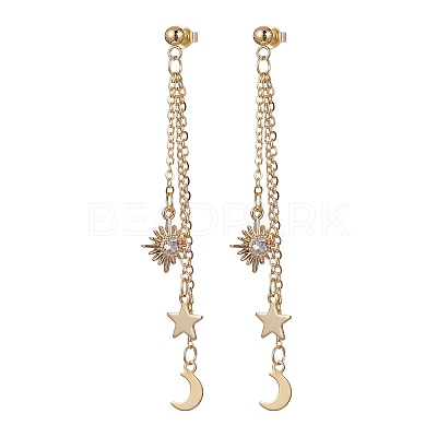Moon & Star & Sun Cubic Zirconia Dangle Stud Earrings EJEW-JE05545-1