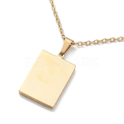 304 Stainless Steel Rectangle Pendant Necklace with Box Chains for Women NJEW-I123-02A-1