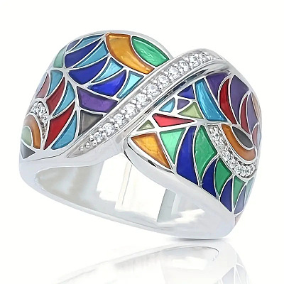 Ethnic Style Brass Micro Pave Cubic Zirconia and Enamel Finger Rings FS-WG810B2-04-1