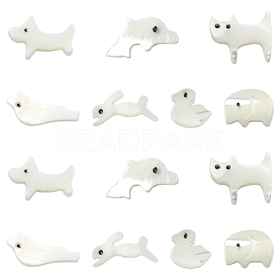 14Pcs 7 Styles Animal Theme Natural White Shell Beads Sets FIND-CJ0004-74-1