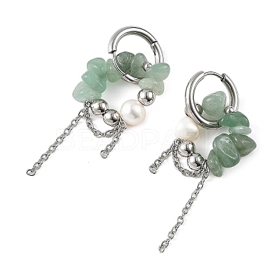 Natural Green Aventurine Chips Drop Earrings EJEW-TA00817-01-1