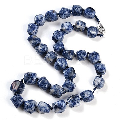Natural Blue Spot Jasper Nuggets Beaded Necklaces for Women Men NJEW-K388-01M-1
