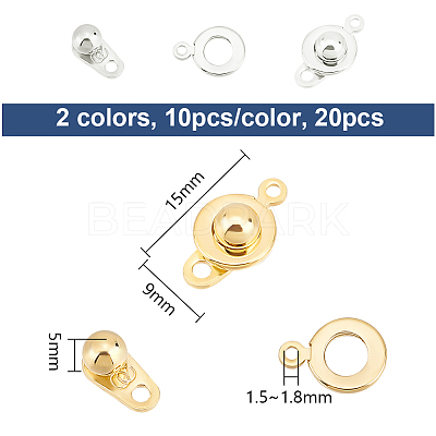 20Pcs 2 Colors 201 Stainless Steel Snap Clasps STAS-UN0052-99-1