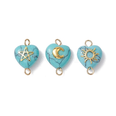 Mixed Gemstone Heart Links Connector Charms with Golden Tone Sun Moon Star Metal Slices PALLOY-JF02762-1