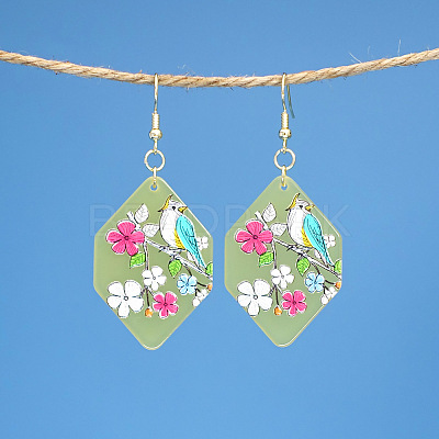Polygon with Bird Pattern Acrylic Dangle Earrings FS-WG54A2C-01-1
