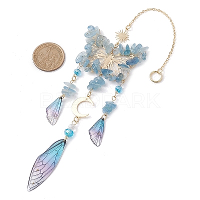 Natural Aquamarine and Resin Pendant Decorations HJEW-TA00134-01-1