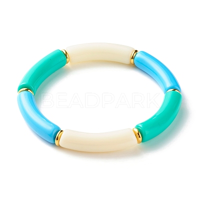 Candy Color Chunky Curved Tube Beads Stretch Bracelet BJEW-JB07298-01-1