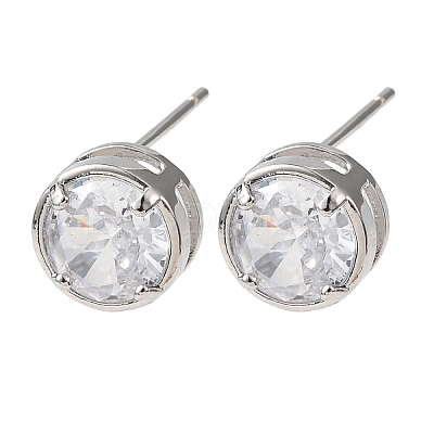Brass Micro Pave Clear Cubic Zirconia Stud Earrings EJEW-C174-02H-P-1