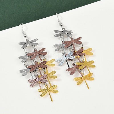 430 Stainless Steel Dragonfly Dangle Earrings EJEW-A137-04P-03-1