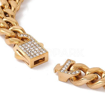 Ion Plating(IP) 304 Stainless Steel Curb Chains Bracelet with Crystal Rhinestone Padlock Clasp for Women BJEW-E107-01G-01-1