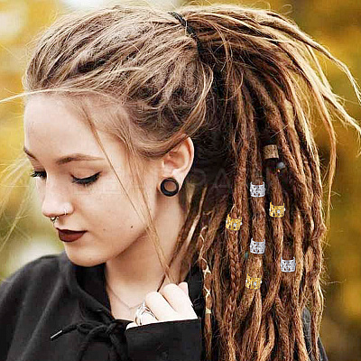 60Pcs 2 Colors Aluminum & Rhinestone Dreadlocks Braiding Beads FIND-DC0008-19-1